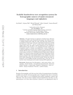 Scalable handwritten text recognition system for lexicographic sources
  of under-resourced languages and alphabets