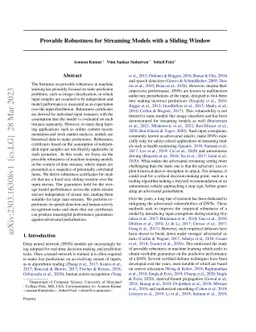 Provable Robustness for Streaming Models with a Sliding Window