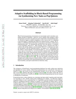 Adaptive Scaffolding in Block-Based Programming via Synthesizing New
  Tasks as Pop Quizzes