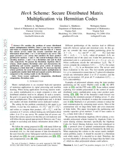 HerA Scheme: Secure Distributed Matrix Multiplication via Hermitian
  Codes