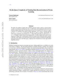 On the Query Complexity of Training Data Reconstruction in Private
  Learning