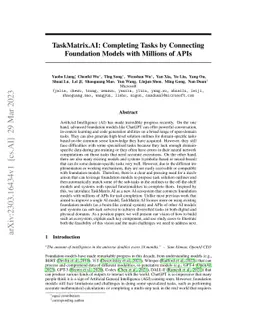 TaskMatrix.AI: Completing Tasks by Connecting Foundation Models with
  Millions of APIs