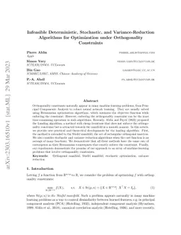 Infeasible Deterministic, Stochastic, and Variance-Reduction Algorithms
  for Optimization under Orthogonality Constraints