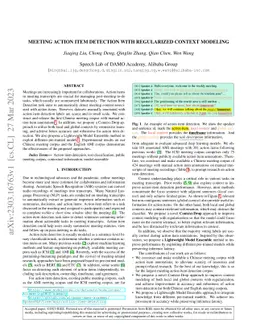 Meeting Action Item Detection with Regularized Context Modeling