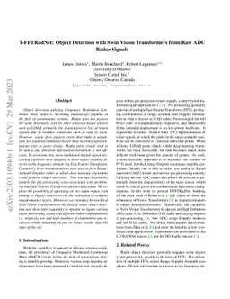 T-FFTRadNet: Object Detection with Swin Vision Transformers from Raw ADC
  Radar Signals