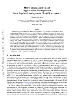 Matrix diagonalization and singular value decomposition: Static SageMath
  and dynamic ChatGPT juxtaposed