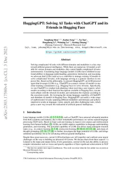 HuggingGPT: Solving AI Tasks with ChatGPT and its Friends in Hugging
  Face