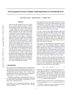 Neural signature kernels as infinite-width-depth-limits of controlled
  ResNets