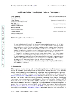 Multiclass Online Learning and Uniform Convergence