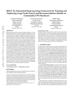 BOLT: An Automated Deep Learning Framework for Training and Deploying
  Large-Scale Search and Recommendation Models on Commodity CPU Hardware