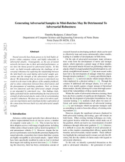 Generating Adversarial Samples in Mini-Batches May Be Detrimental To
  Adversarial Robustness