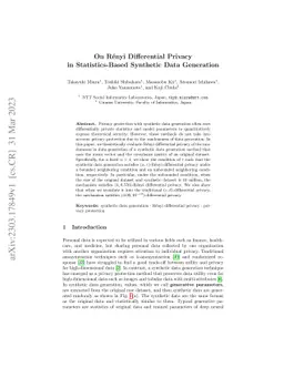 On Rényi Differential Privacy in Statistics-Based Synthetic Data
  Generation