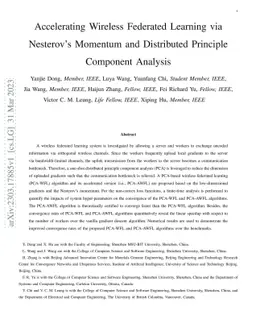 Accelerating Wireless Federated Learning via Nesterov's Momentum and
  Distributed Principle Component Analysis