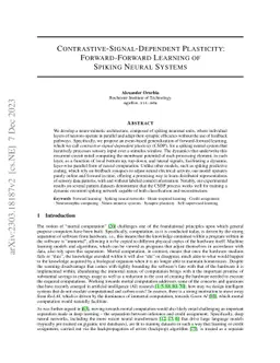 Contrastive-Signal-Dependent Plasticity: Forward-Forward Learning of
  Spiking Neural Systems