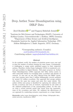 Deep Author Name Disambiguation using DBLP Data