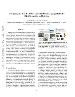 Investigating the Role of Attribute Context in Vision-Language Models
  for Object Recognition and Detection