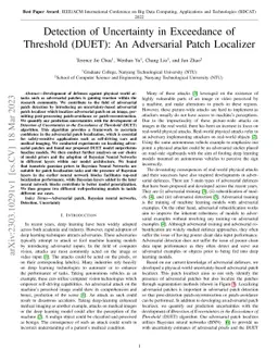 Detection of Uncertainty in Exceedance of Threshold (DUET): An
  Adversarial Patch Localizer