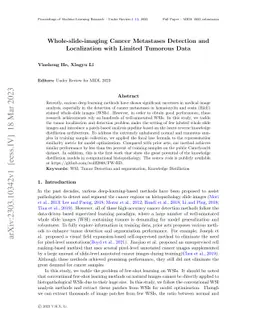 Whole-slide-imaging Cancer Metastases Detection and Localization with
  Limited Tumorous Data