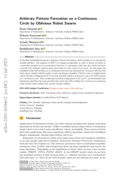 Arbitrary Pattern Formation on a Continuous Circle by Oblivious Robot
  Swarm