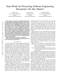 Stop Words for Processing Software Engineering Documents: Do they
  Matter?