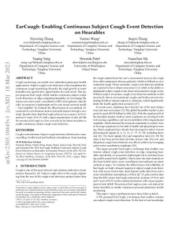 EarCough: Enabling Continuous Subject Cough Event Detection on Hearables