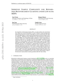 Improved Sample Complexity for Reward-free Reinforcement Learning under
  Low-rank MDPs