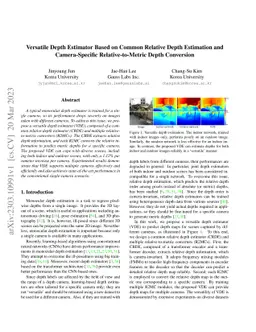 Versatile Depth Estimator Based on Common Relative Depth Estimation and
  Camera-Specific Relative-to-Metric Depth Conversion
