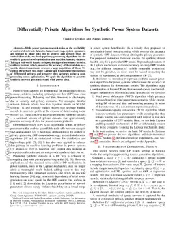 Differentially Private Algorithms for Synthetic Power System Datasets