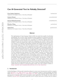 Can AI-Generated Text be Reliably Detected?