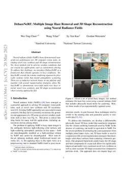 DehazeNeRF: Multiple Image Haze Removal and 3D Shape Reconstruction
  using Neural Radiance Fields