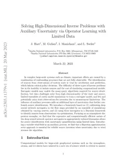 Solving High-Dimensional Inverse Problems with Auxiliary Uncertainty via
  Operator Learning with Limited Data