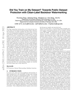 Did You Train on My Dataset? Towards Public Dataset Protection with
  Clean-Label Backdoor Watermarking