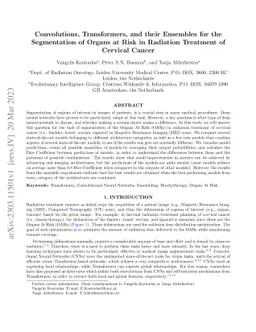 Convolutions, Transformers, and their Ensembles for the Segmentation of
  Organs at Risk in Radiation Treatment of Cervical Cancer