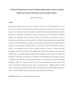 A VR-based Priming Framework and Technology Implementation to Improve
  Learning Mindsets and Academic Performance in Post-Secondary Students