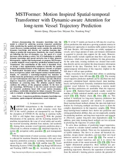 MSTFormer: Motion Inspired Spatial-temporal Transformer with
  Dynamic-aware Attention for long-term Vessel Trajectory Prediction
