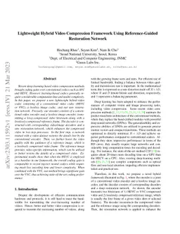 Lightweight Hybrid Video Compression Framework Using Reference-Guided
  Restoration Network