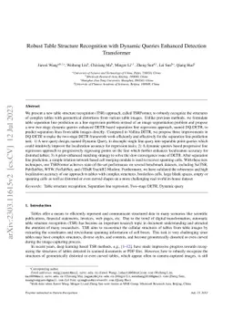 Robust Table Structure Recognition with Dynamic Queries Enhanced
  Detection Transformer