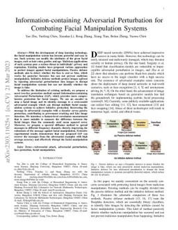 Information-containing Adversarial Perturbation for Combating Facial
  Manipulation Systems