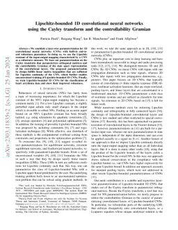 Lipschitz-bounded 1D convolutional neural networks using the Cayley
  transform and the controllability Gramian