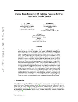 Online Transformers with Spiking Neurons for Fast Prosthetic Hand
  Control