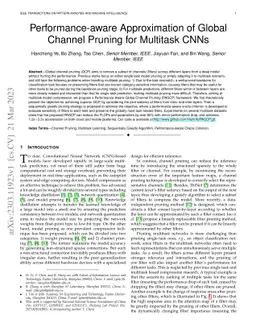 Performance-aware Approximation of Global Channel Pruning for Multitask
  CNNs