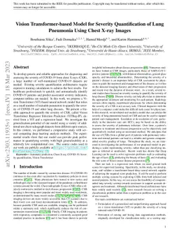 Vision Transformer-based Model for Severity Quantification of Lung
  Pneumonia Using Chest X-ray Images