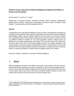 Artificial muses: Generative Artificial Intelligence Chatbots Have Risen
  to Human-Level Creativity