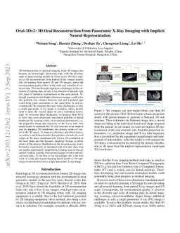 Oral-3Dv2: 3D Oral Reconstruction from Panoramic X-Ray Imaging with
  Implicit Neural Representation