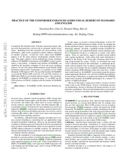 Practice of the conformer enhanced AUDIO-VISUAL HUBERT on Mandarin and
  English