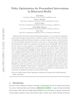 Policy Optimization for Personalized Interventions in Behavioral Health