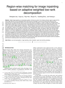 Region-wise matching for image inpainting based on adaptive weighted
  low-rank decomposition