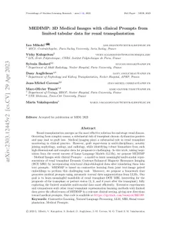 MEDIMP: 3D Medical Images with clinical Prompts from limited tabular
  data for renal transplantation