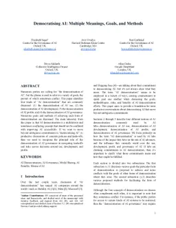 Democratising AI: Multiple Meanings, Goals, and Methods