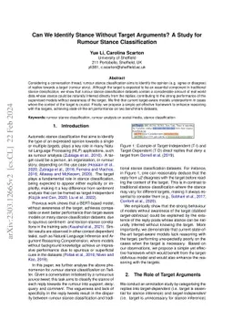 Can We Identify Stance Without Target Arguments? A Study for Rumour
  Stance Classification